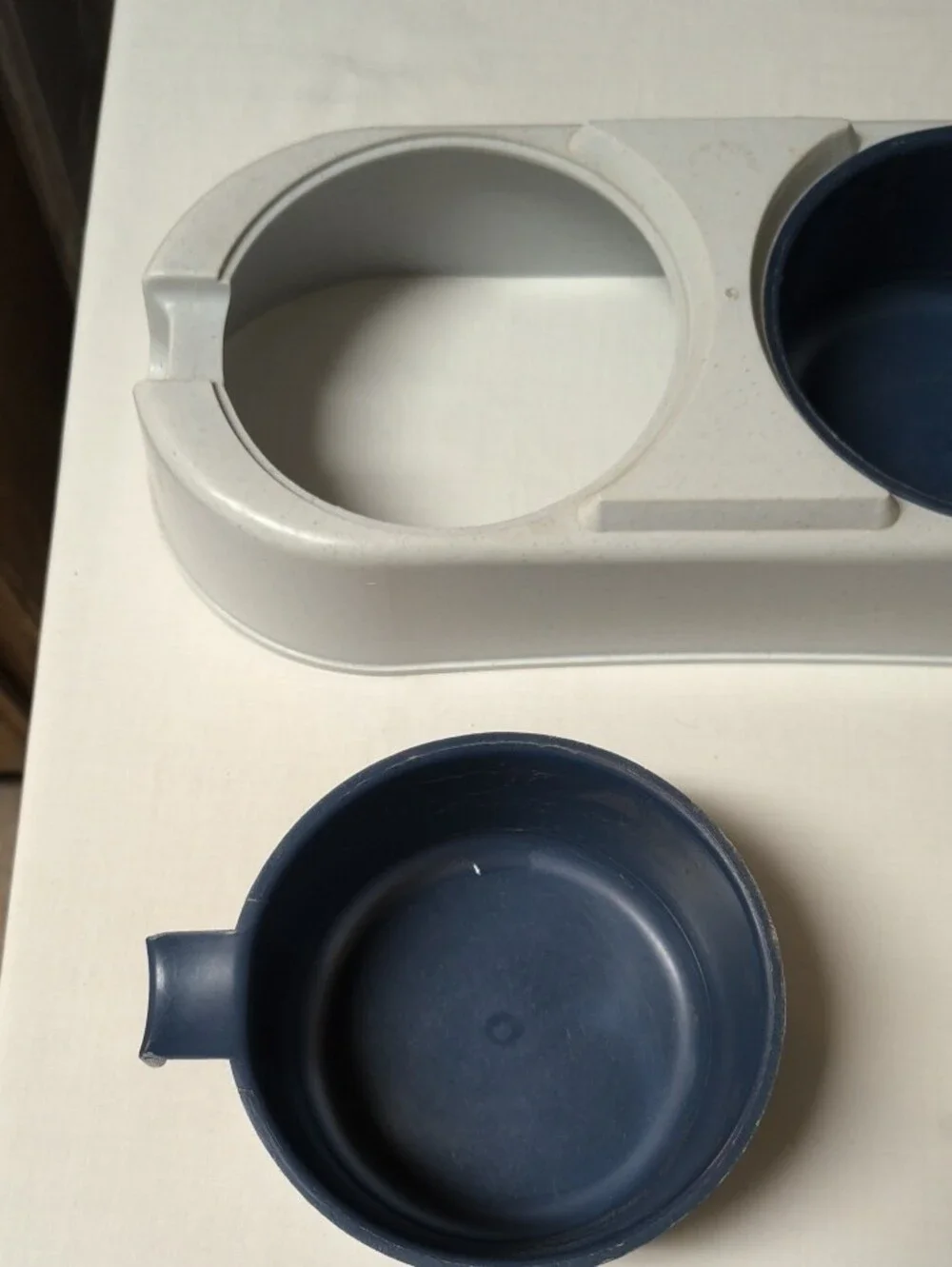 Double Pet Bowl in Blue Cream Durable Feeding Dish Removable Bowl Dog Cat